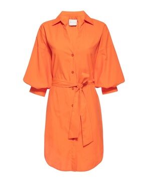 Brochu Walker Kate Tangerine Cotton Poplin Shirt Dress Puff Sleeve XS
